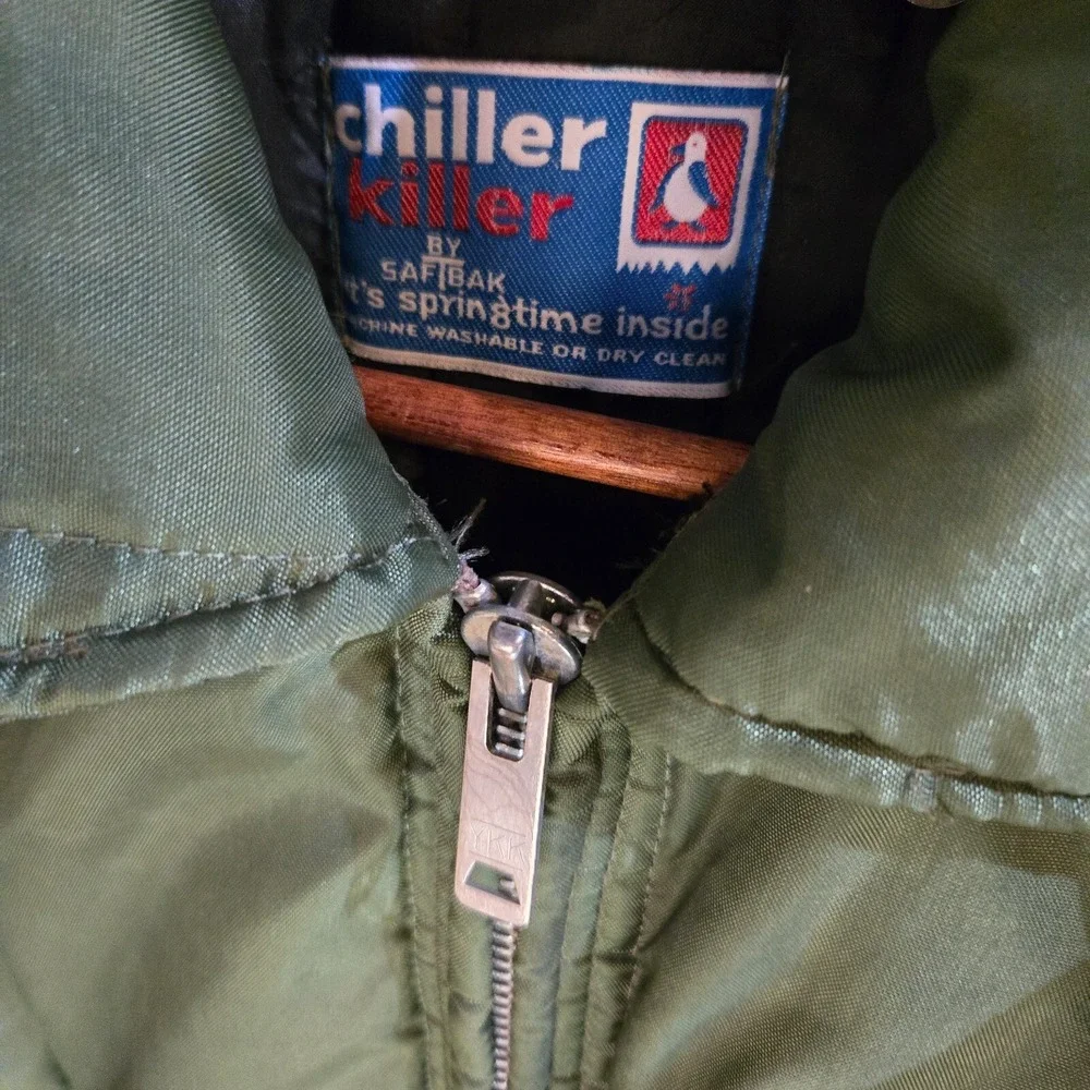 Vintage Chiller Killer Saftbak green camping Hunting Jacket Made in USA Size XL?